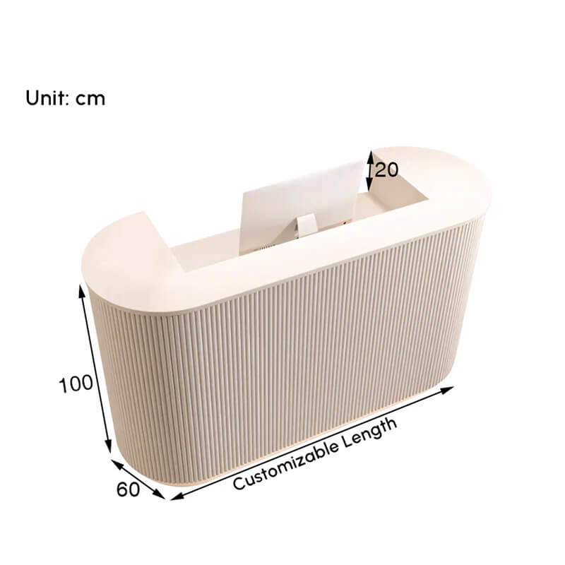 Modern Curved Reception Desk for Beauty Salon & Yoga Studio Lobbies - Dimensions