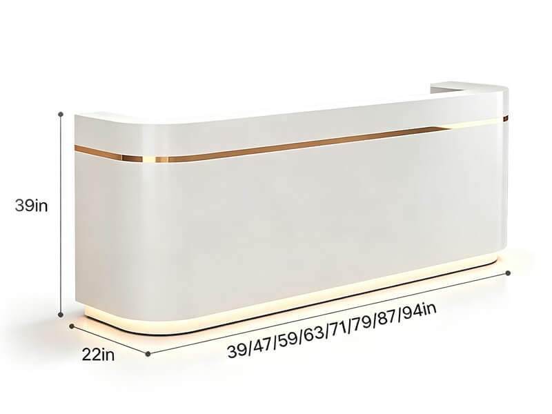 Dental Reception Desk with Marble-Look Top and LED Lighting - Dimensions
