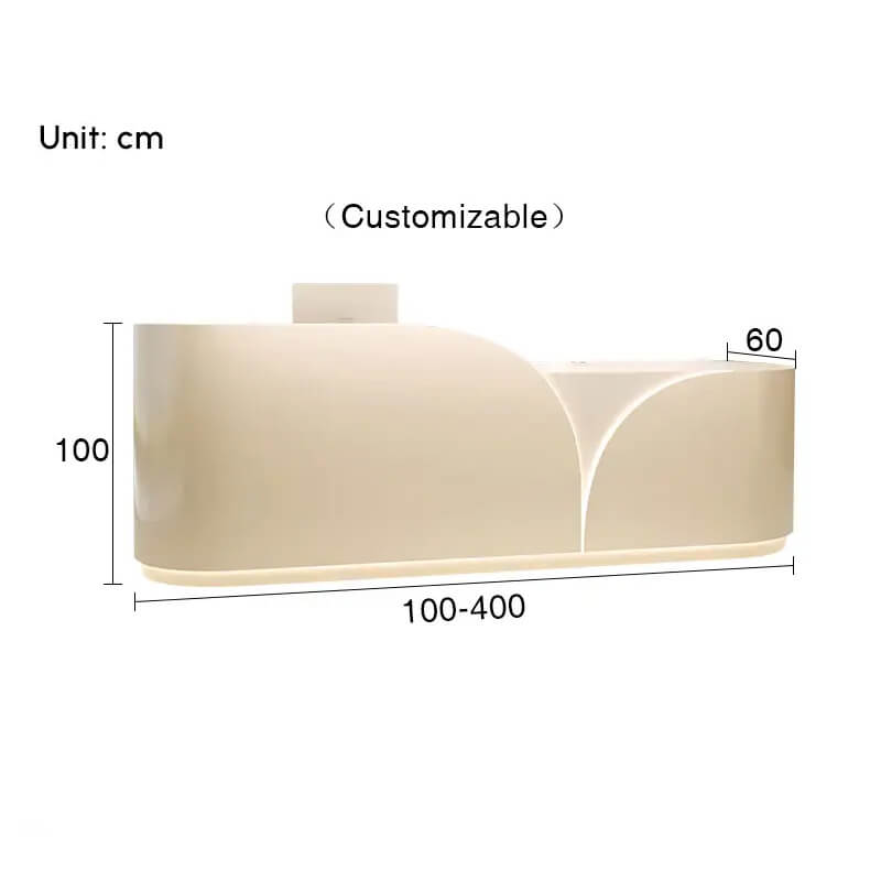 Modern Curved Reception Desk & Hotel Front Desk With LED Accent Lighting - Dimensions