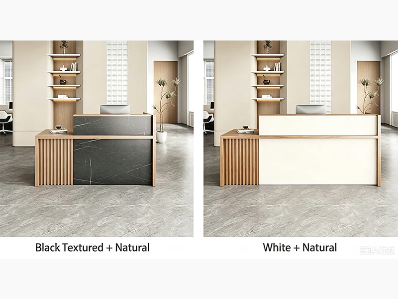 Front Desk for Office with Dual-Tier Counter and Secure Storage - Color Options