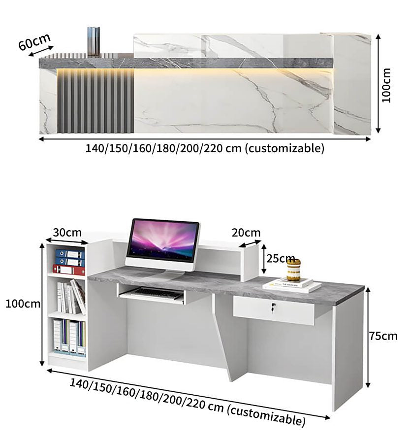 Modern Hotel Reception Desk with LED Lighting & Cable Management - Dimensions