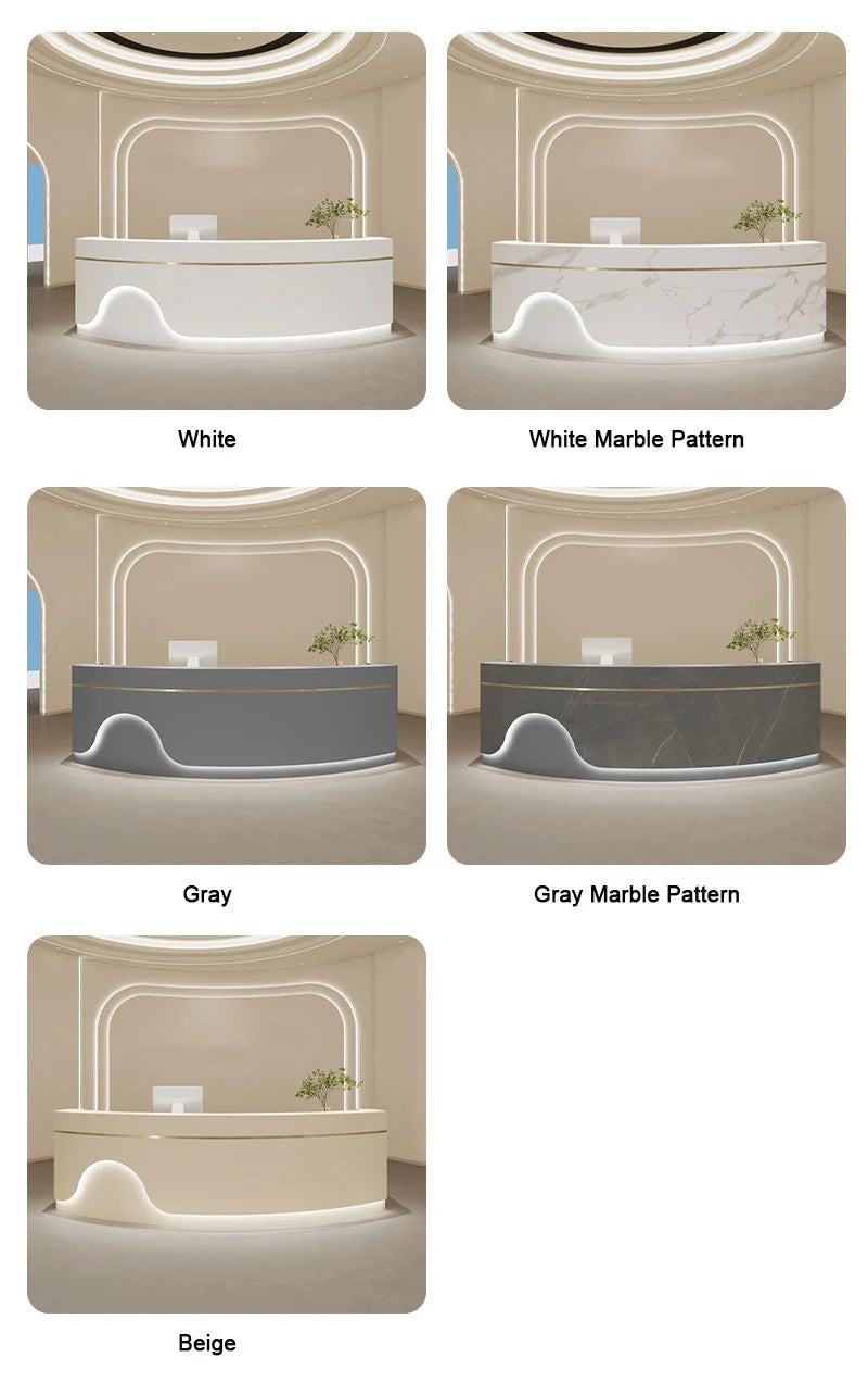 Curved Dental Reception Desk with Storage and LED Lighting - Color Options