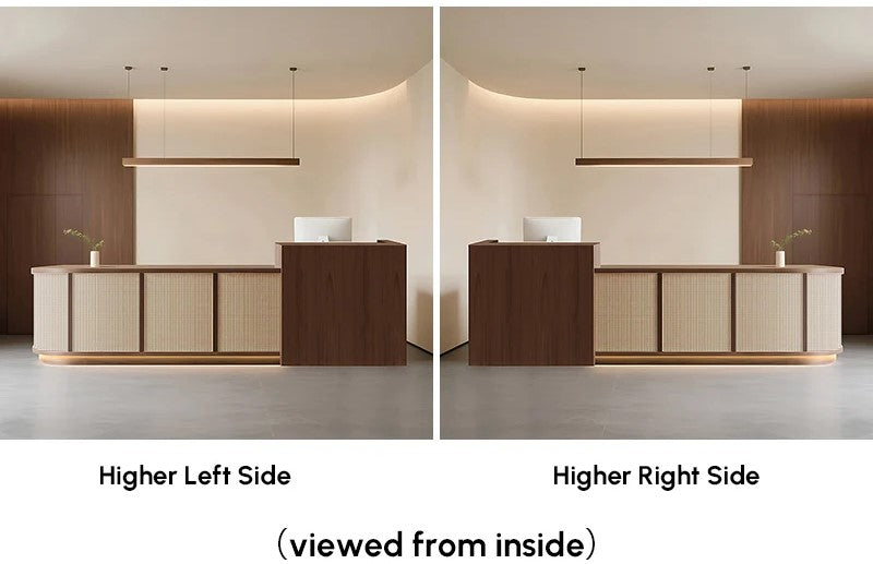Wooden Reception Desk with Rattan Detail and Lockable Storage - Style Options