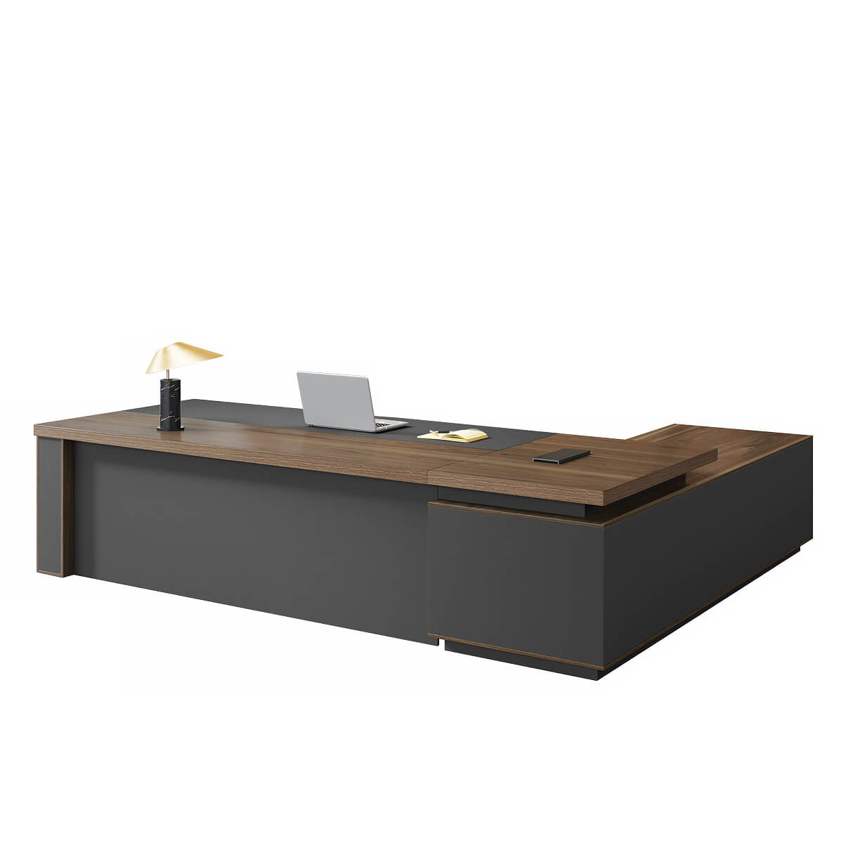 L-Shaped Walnut Executive Desk with Power Outlet and Storage - ANZHAP LBZ-2143 Main picture 2