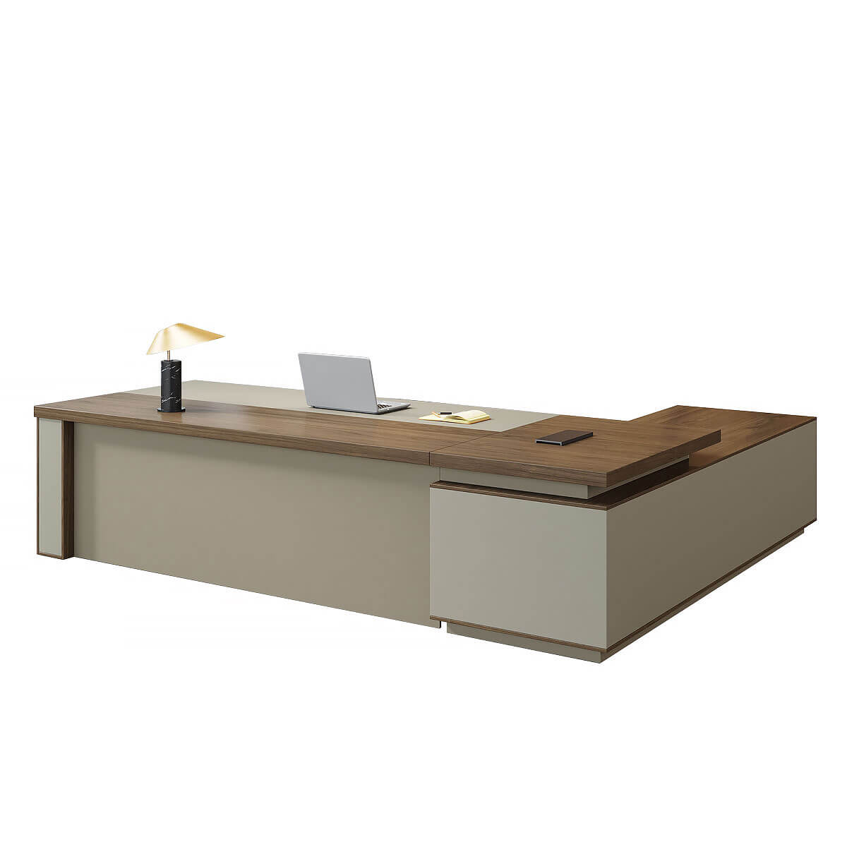 L-Shaped Walnut Executive Desk with Power Outlet and Storage - ANZHAP LBZ-2143 Main picture 4