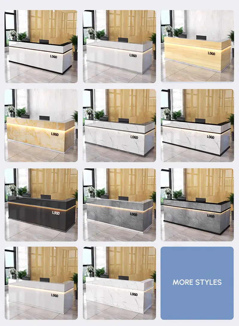 Modern Receptionist Desk with Transaction Counter & Storage - Color Options