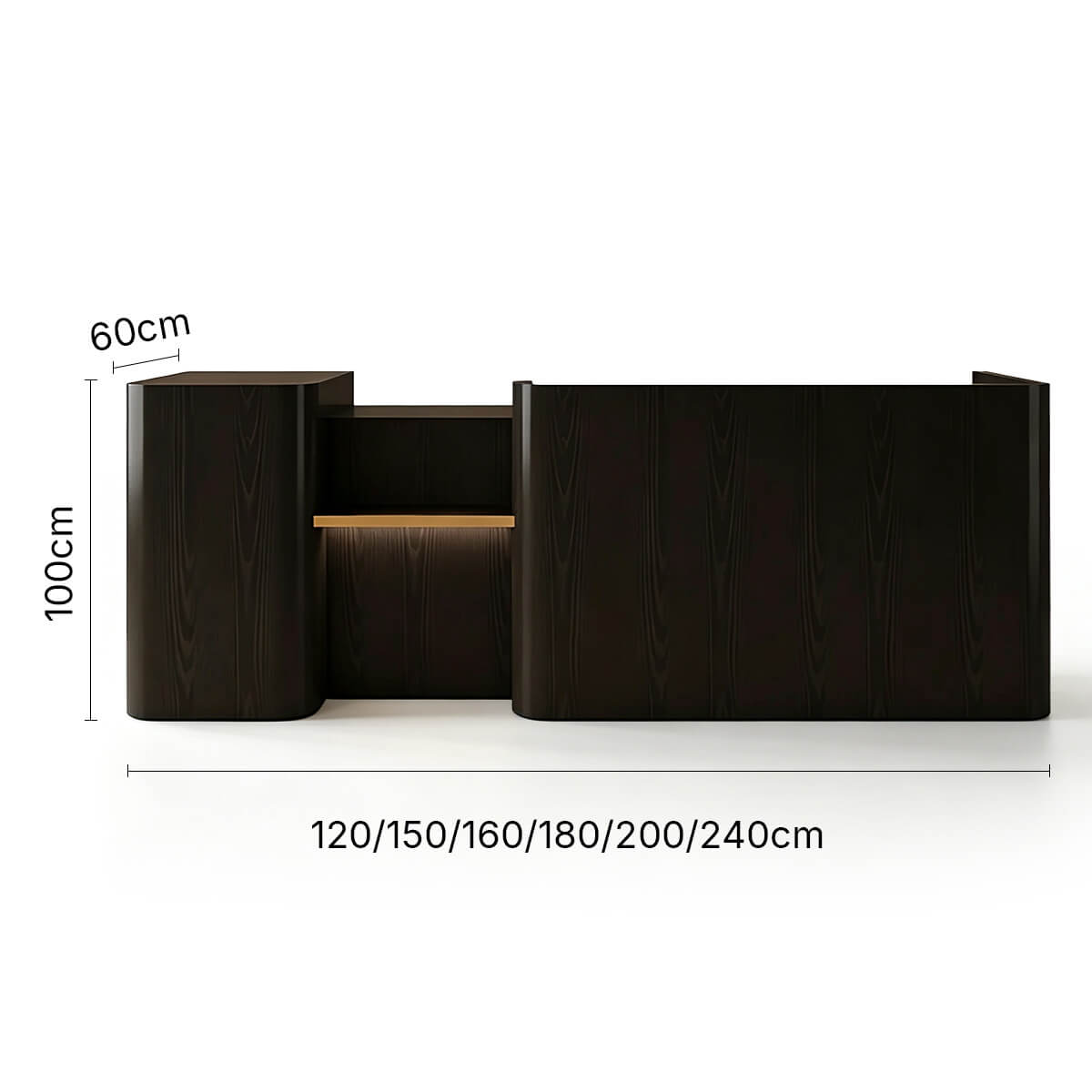 Modern Shop Counter with Display Shelves and Lockable Storage - Dimensions