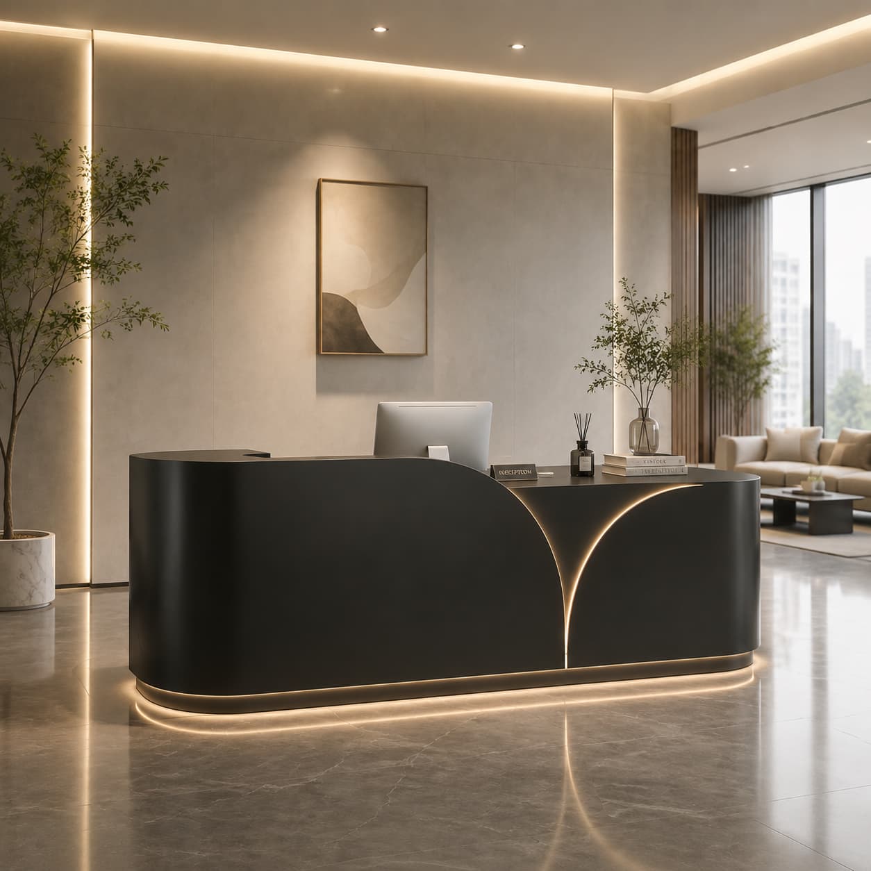 Modern Curved Reception Desk Hotel Front Desk With LED Accent Lighting-JDT-743-mainpictures 6