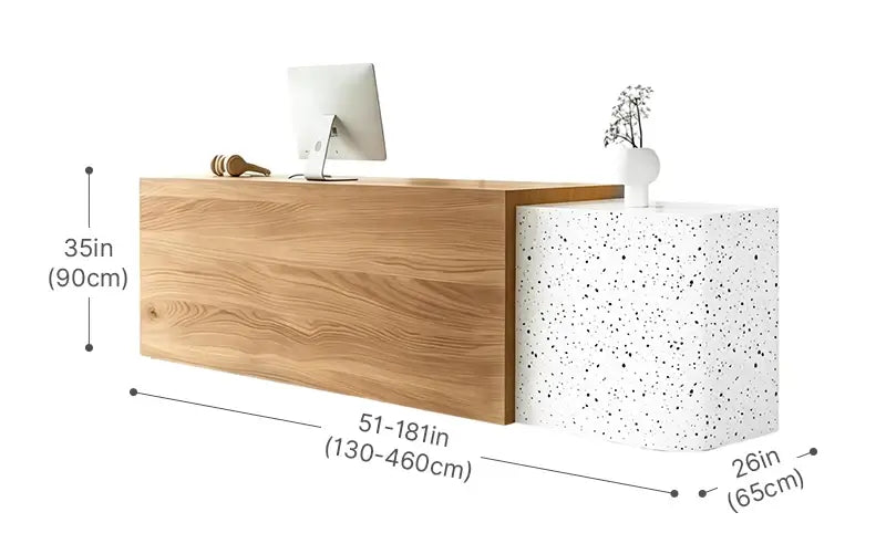 Modern Dual-Tone Reception Counter with Lockable Storage - Dimensions