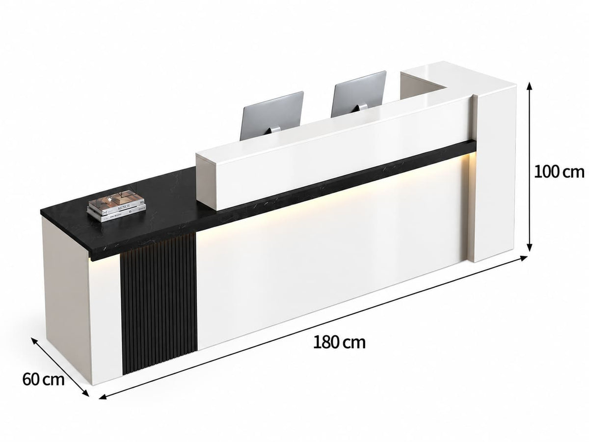 Modern Office Receptionist Desk with LED & Marble Top - Dimensions