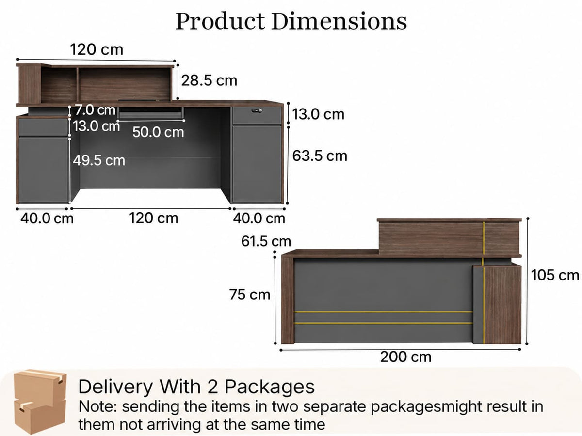 Modern Wood Office Reception Desk with Lockable Storage - Dimensions