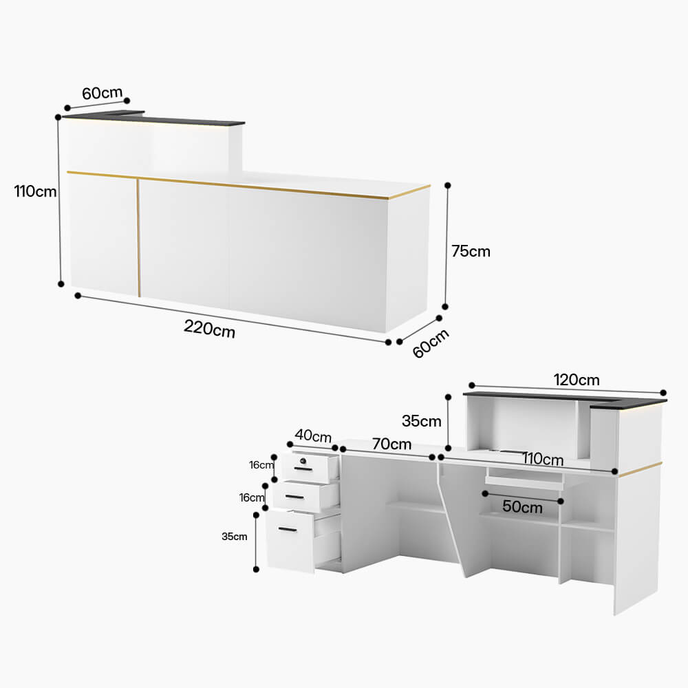 Professional Hair Salon Reception Desk Reception Counter - Dimensions