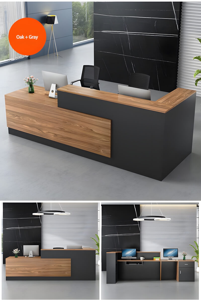 Modern Office Reception Desk with Storage for Offices - Color Options 3