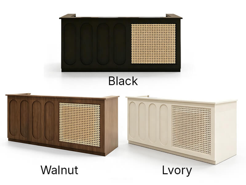 Small Reception Counter with Rattan Detail and Storage - Color Options