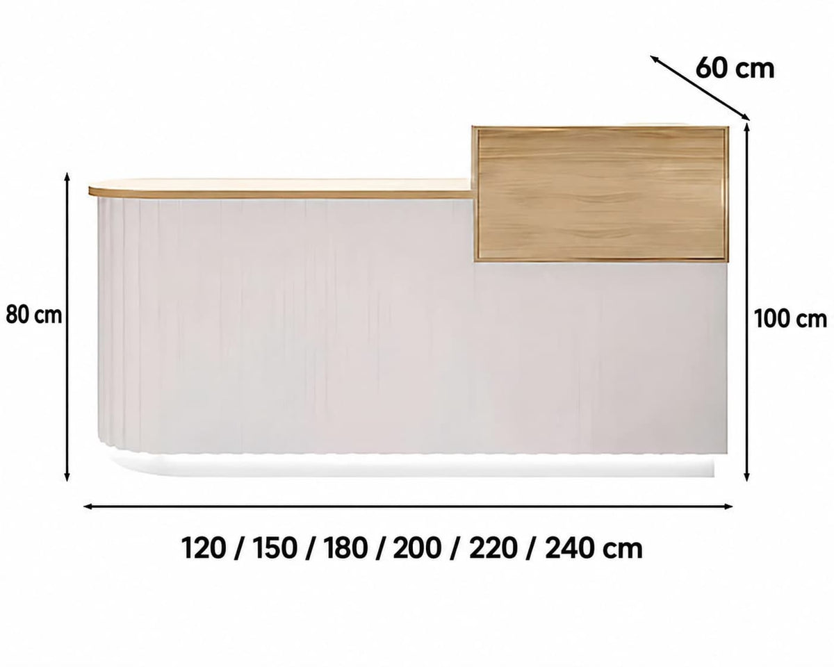 Small Reception Desk with Transaction Counter and Storage - Dimensions