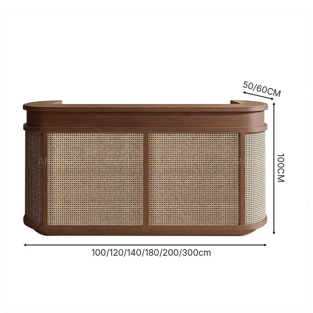 Vintage Curved Wood Reception Desk Welcoming Counter for Salon - Dimensions