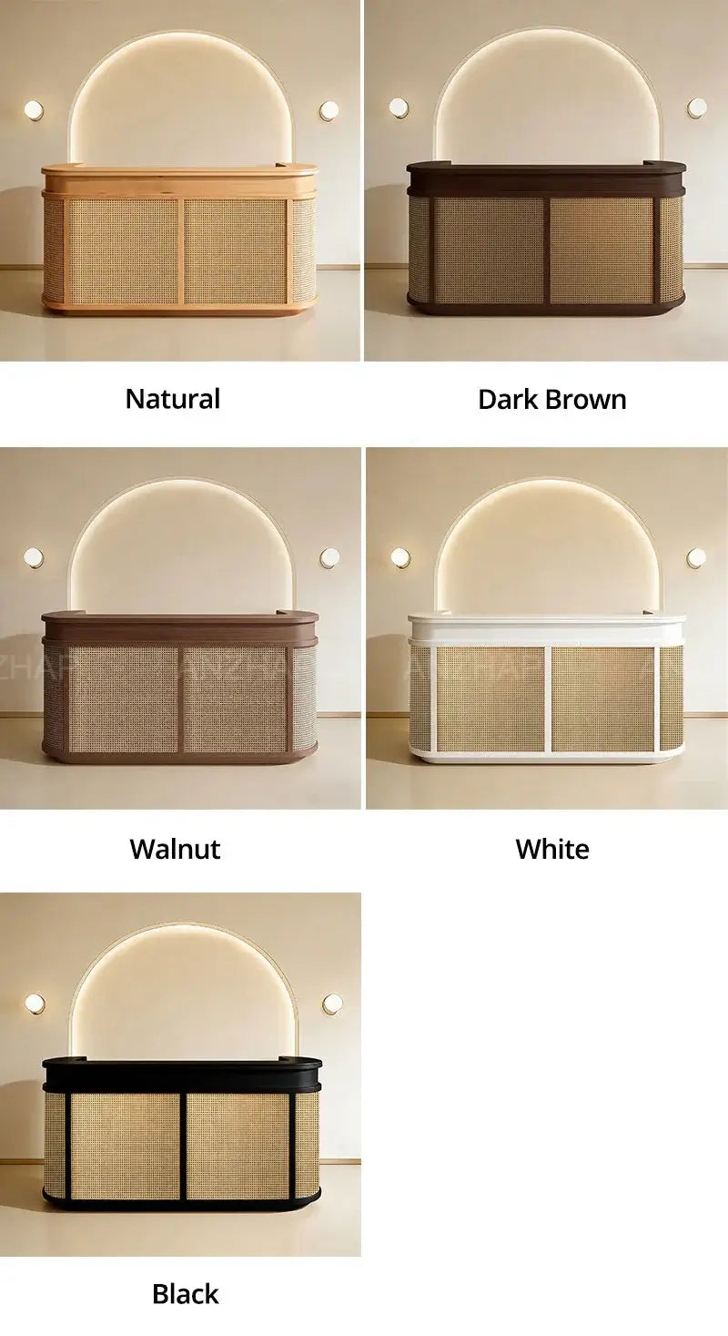 Vintage Curved Wood Reception Desk Welcoming Counter for Salon - Color Options