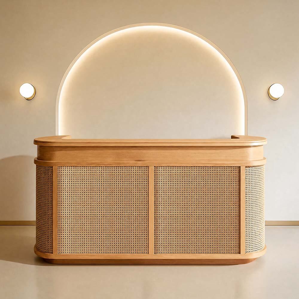 Vintage Curved Wood Reception Desk Round Welcoming Counter for Salon ANZHAP-JDT-144-main pictures 10