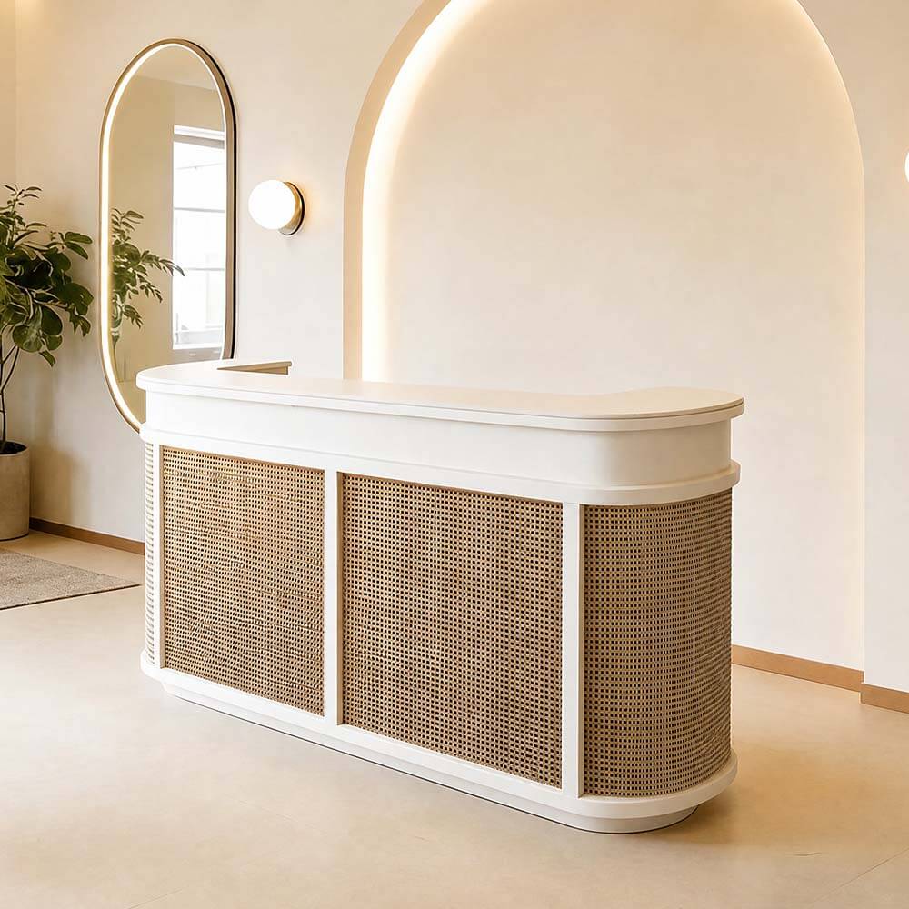 Vintage Curved Wood Reception Desk Round Welcoming Counter for Salon ANZHAP-JDT-144-main pictures 9