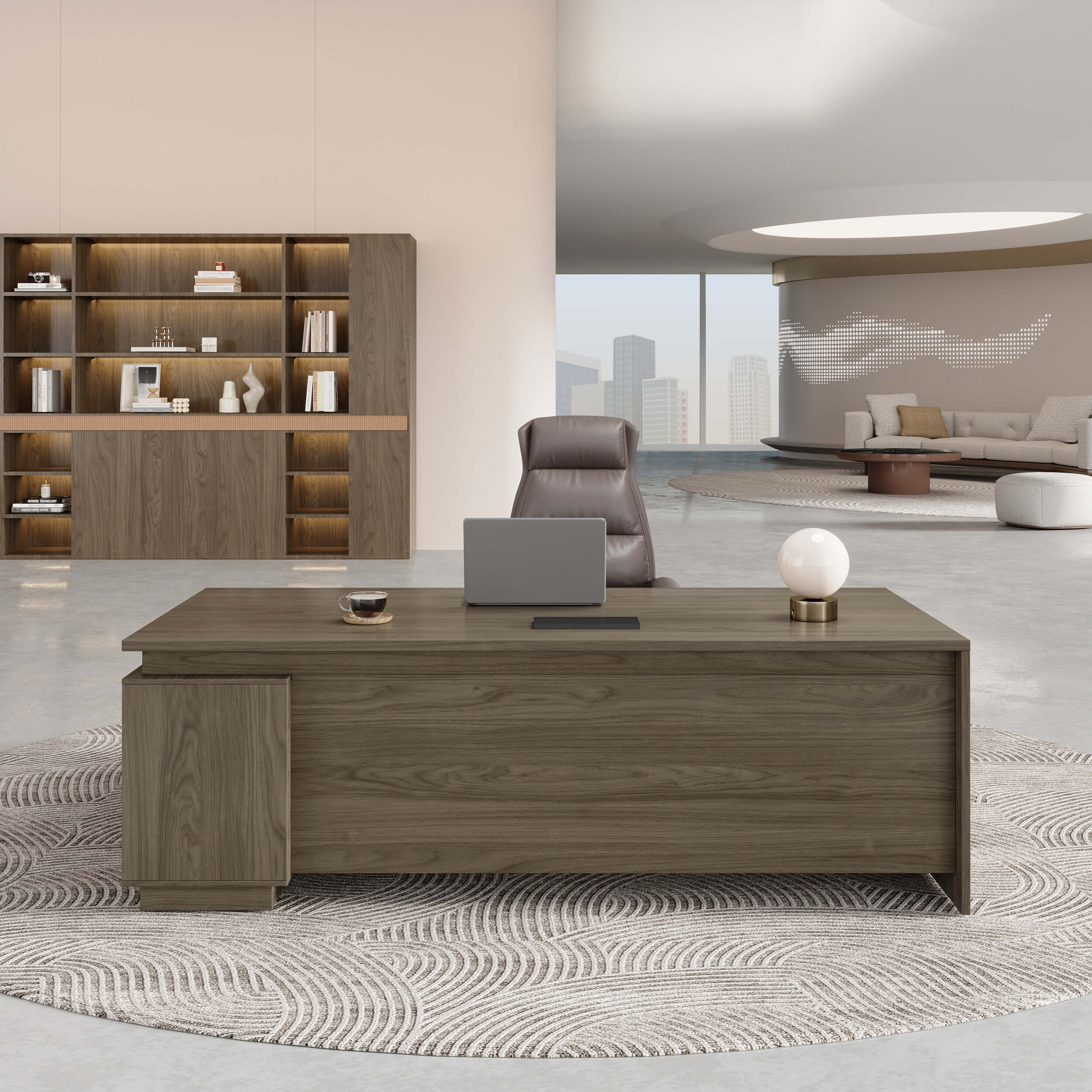 Walnut Executive Desk with Return and Integrated Storage - ANZHAP LBZ-2141 Main picture 3