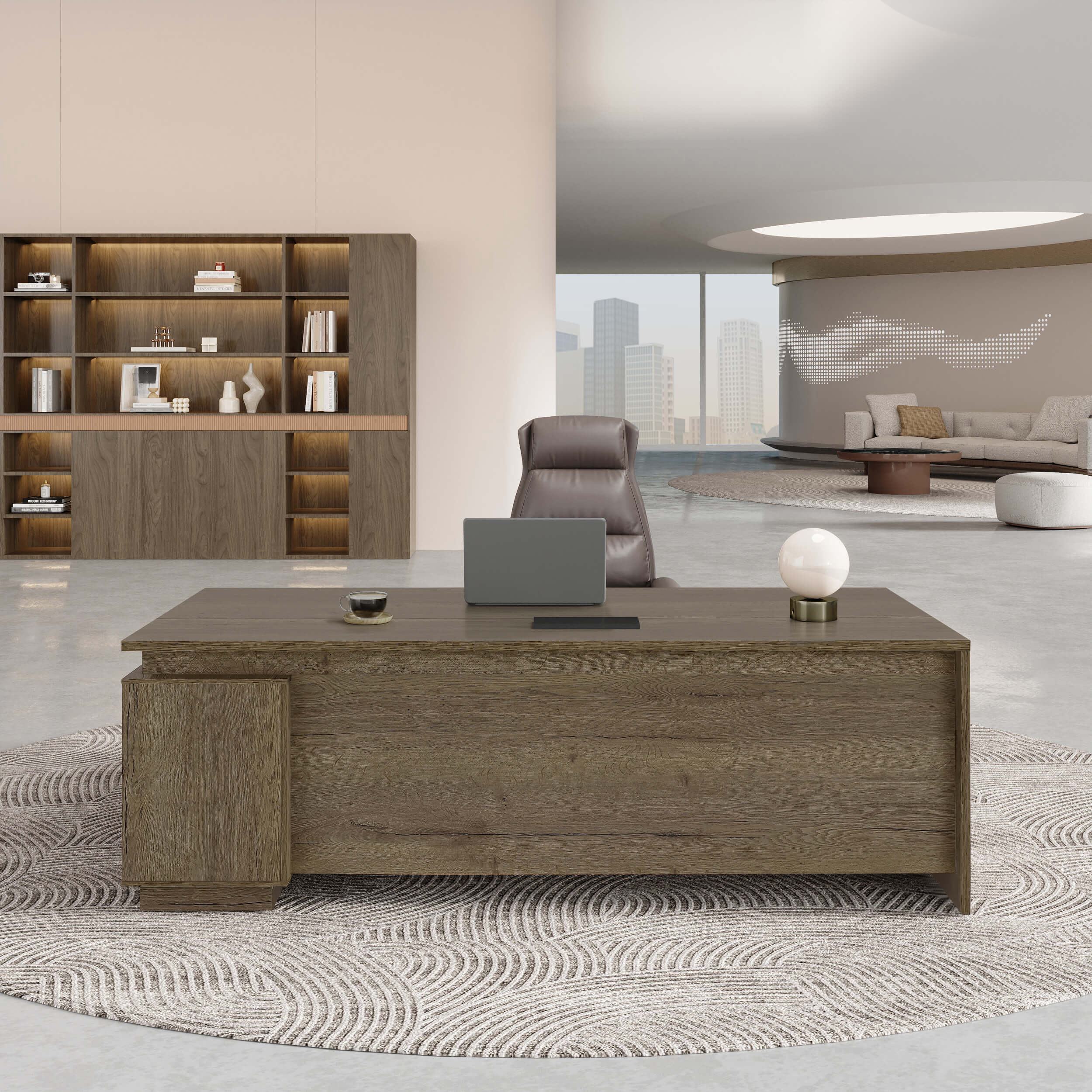 Walnut Executive Desk with Return and Integrated Storage - ANZHAP LBZ-2141 Main picture 8