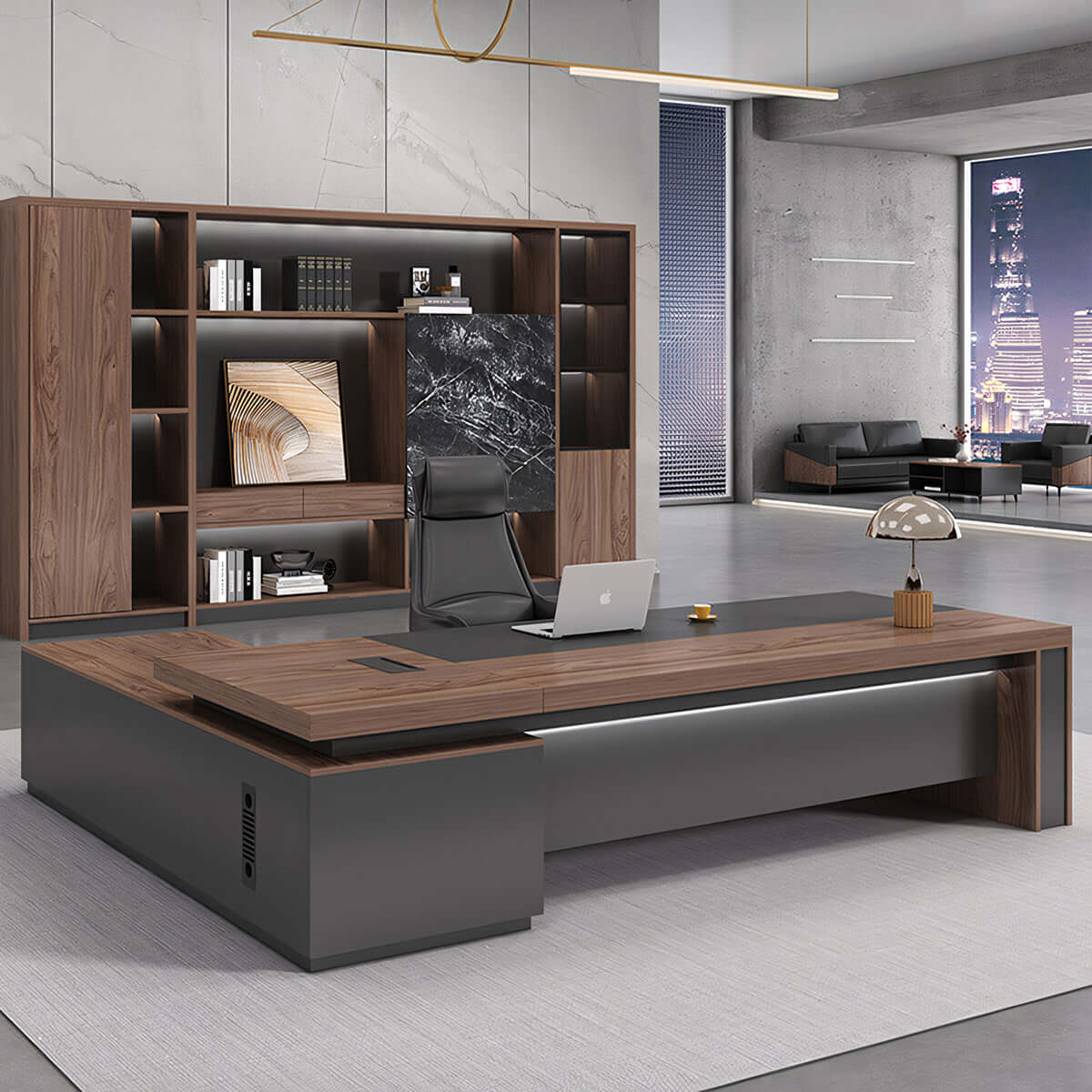 Walnut Executive Director Desk - L-Shaped Boss Desk and Cabinet Set - ANZHAP LBZ-004 Main picture 1
