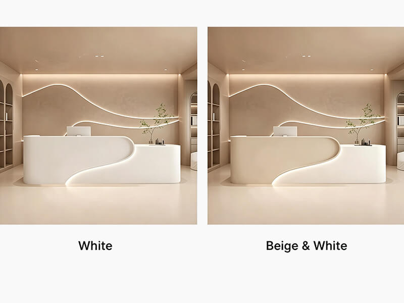 White Reception Desk with LED Lighting and Lockable Storage - Color Options